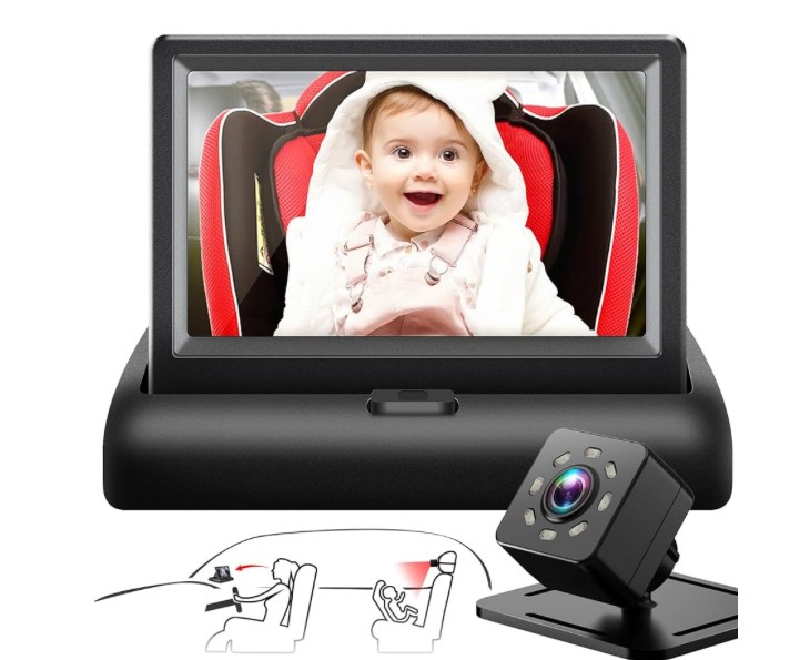 Shynerk Baby Car Mirror, 4.3'' HD Night Vision Function Car Mirror Display, Safety Car Seat Mirror Camera Monitored Mirror with Wide Crystal Clear View, Aimed at Baby, Easily Observe the Baby’s Move