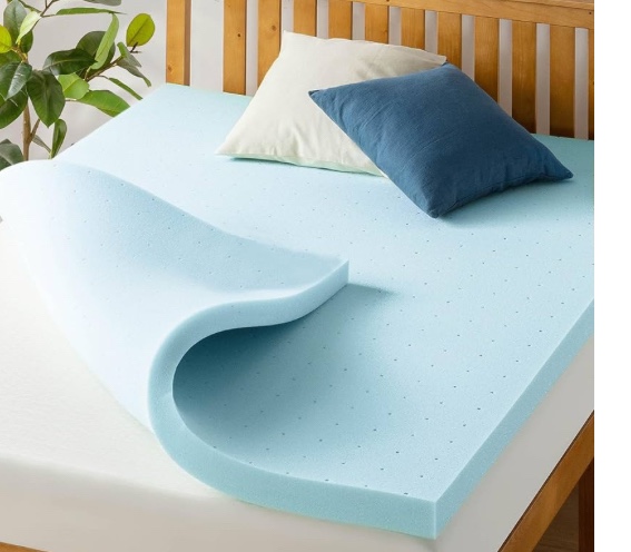 Best Price Mattress 3 Inch Ventilated Memory Foam Mattress Topper, Cooling Gel Infusion, CertiPUR-US Certified, Queen Blue
