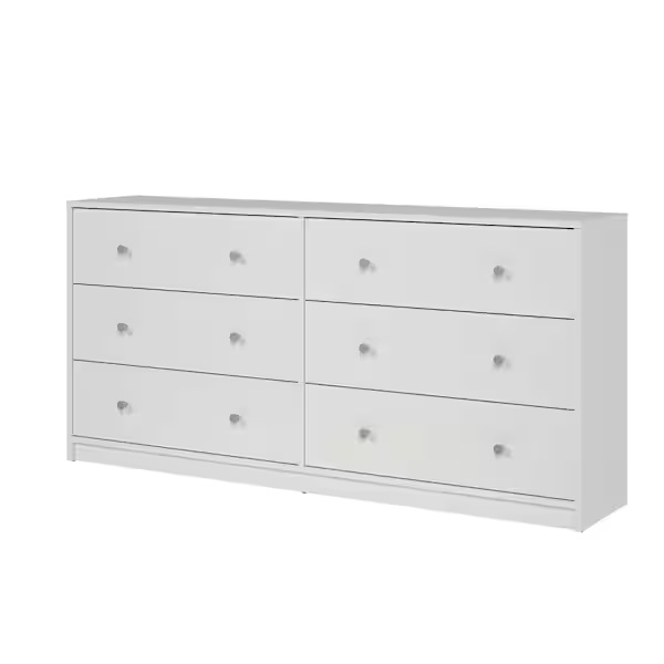 Portland 6-Drawer Double Dresser in White 26.89 in. H x 56.34 in. W x 12.46 in. D
