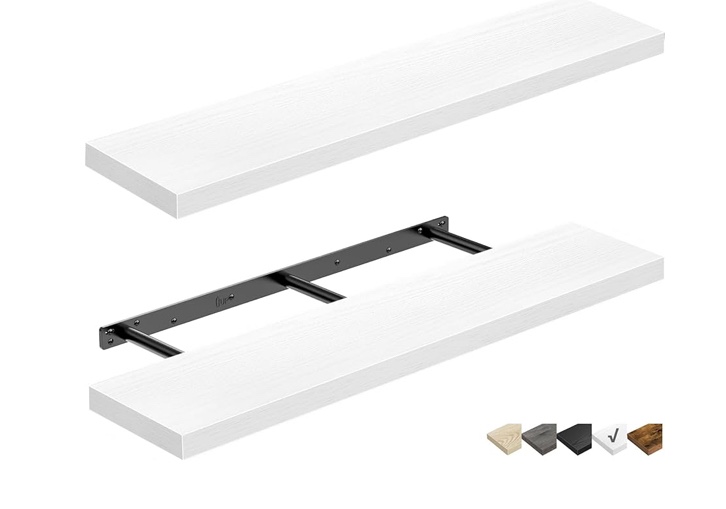 QEEIG Bathroom Shelves 36 inches Long Floating Shelf for Wall 36 x 9 inch Set of 2, White (008-90W)