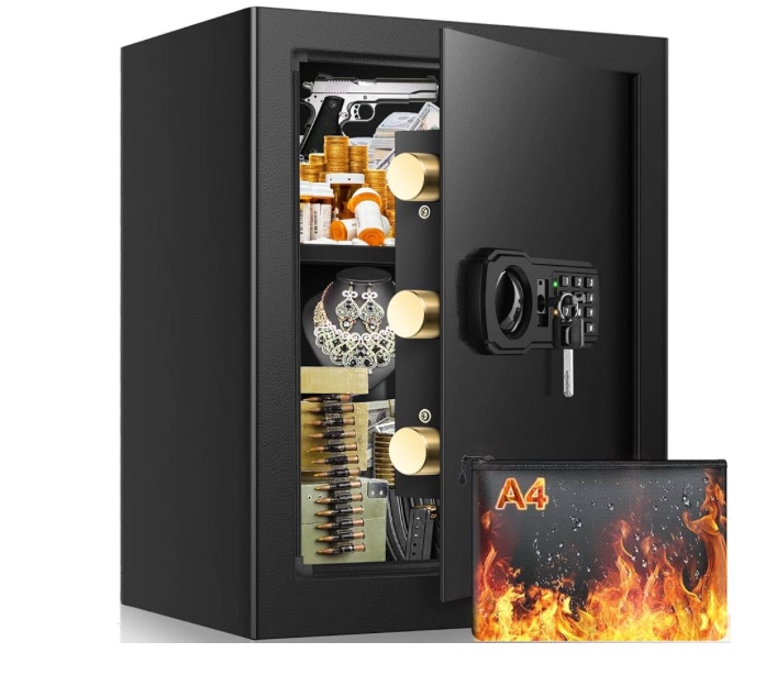 2.4 Cubic Large Fireproof Safe Box with Fireproof Document Bag, Personal Security Home Safe with Removable Shelf, Anti-Theft Lock Box for Documents Money Jewelry Valuables