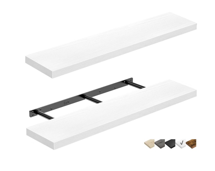 QEEIG Bathroom Shelves 36 inches Long Floating Shelf for Wall 36 x 9 inch Set of 2, White (008-90W)