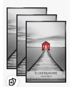 ELSKER&HOME 16x24 Poster Frame 3 Pack, Black Picture Frame for Horizontal or Vertical Wall Mounting, Sturdy and Scratch-proof