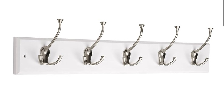 liberty hardware 129848 wall mounted coat rack with 5 decorative hooks, 27-inch, satin nickel and white