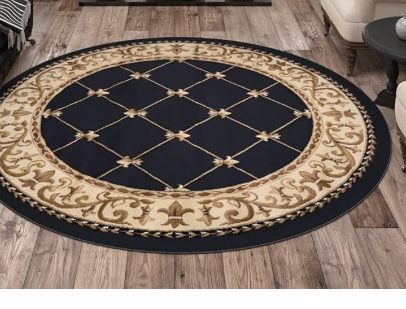 6ft Round Indoor Area Rug for Living Room, Dining Room, Bedroom, Entryway | Alfombras para Salas | Traditional, Oriental | Black 5'3'' Round
