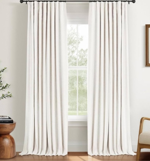 INOVADAY 100% Blackout Curtains for Bedroom 84 Inches Long, Clip Rings/Rod Pocket Linen Black Out Cute Curtains 2 Panels Set Thermal Insulated Curtains & Drapes for Living Room - Beige W50 x L84