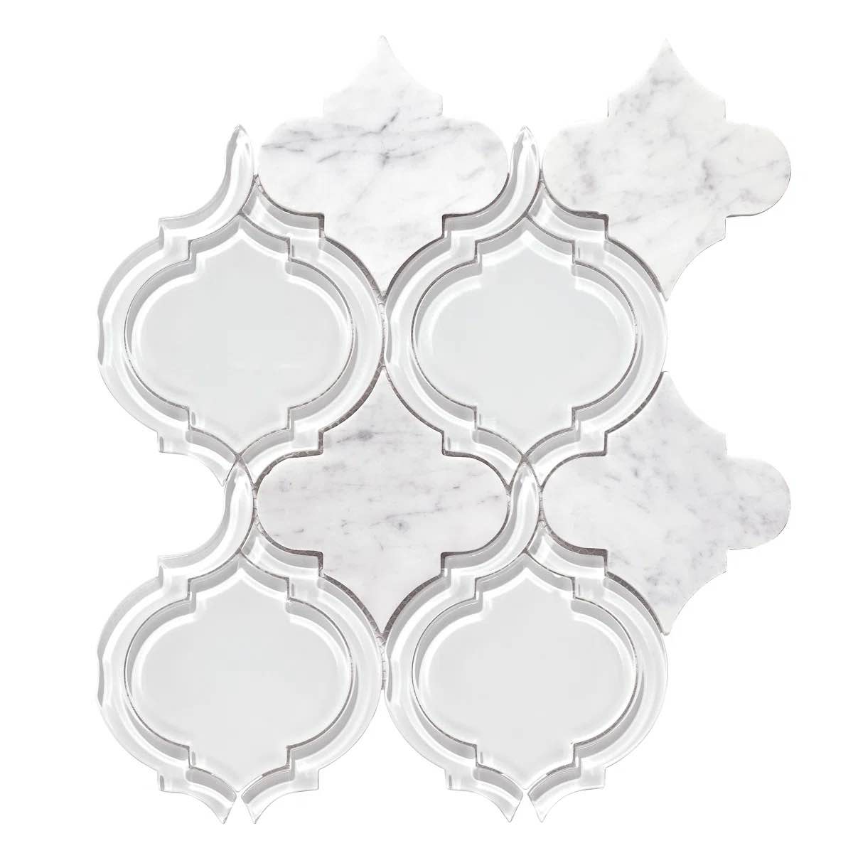 Glass and Marble Large Arabesque Mosaic Wall Tile, 10 Square Feet!