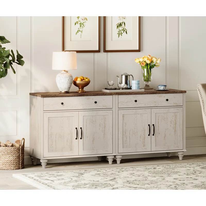 Rustic White/Brown Scarlett 67.8" Wide 2 Drawer Buffet Table