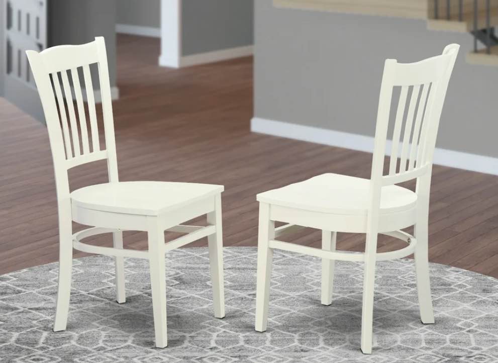 East West Furniture Groton 11" Wood Dining Chairs in Linen White (Set of 2)