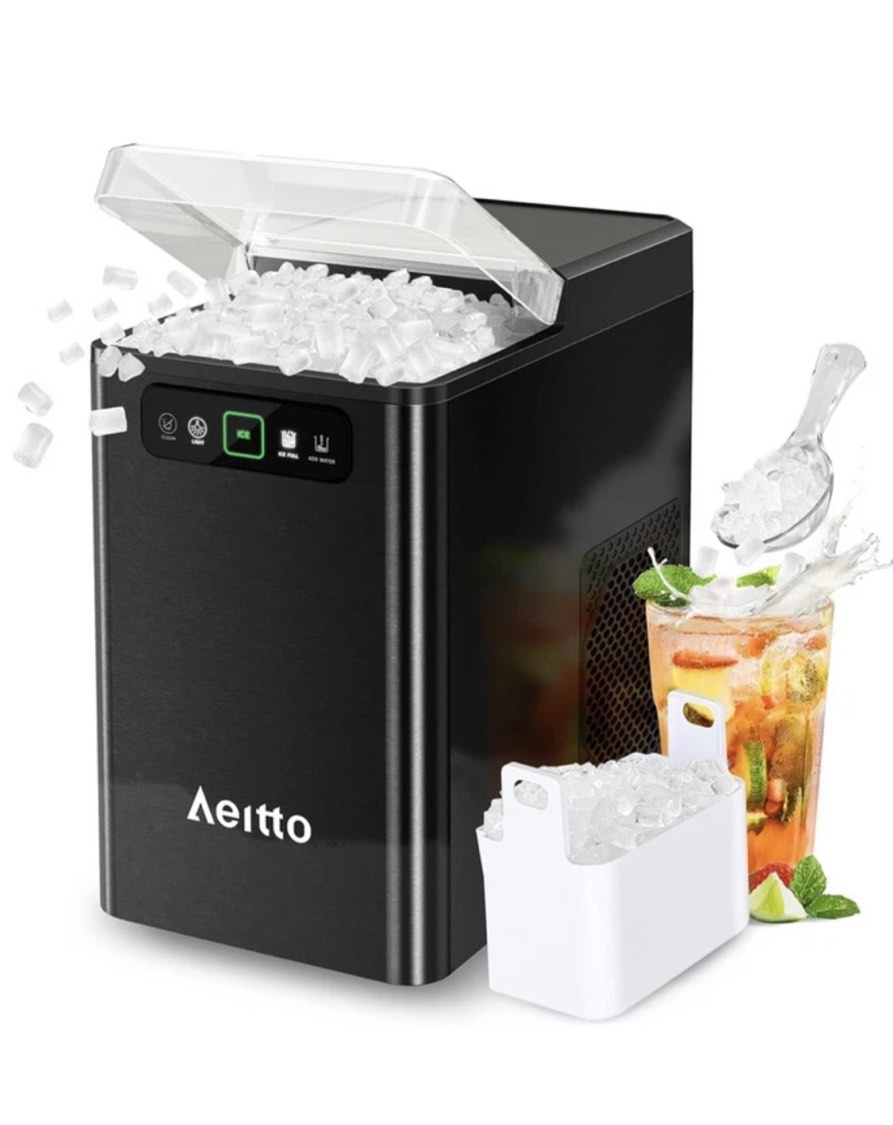 Aeitto Nugget Ice Maker 40Lbs/24H, Countertop Soft Chewable Ice Pebble Ice Machine, One-Click Operation, Auto Self-Cleaning Ice Makers with Scoop&Basket for Home, Office, Kitchen, Party (Silver)