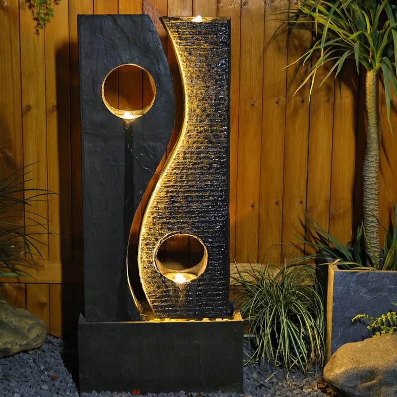 Muntiyaj Water Fountain Outdoor Modern Outdoor Fountains and Waterfalls Flooring Standing Fountain with LED Lights