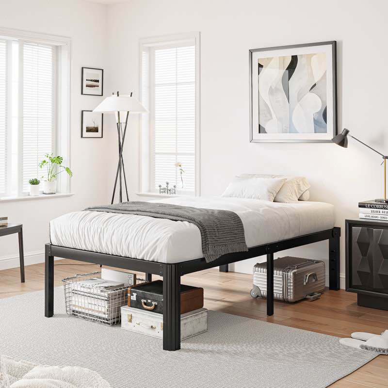 Roseann 18'' Heavy Duty Steel Platform Bed Frame with Round Corners, No Box Spring Needed, Noise Free