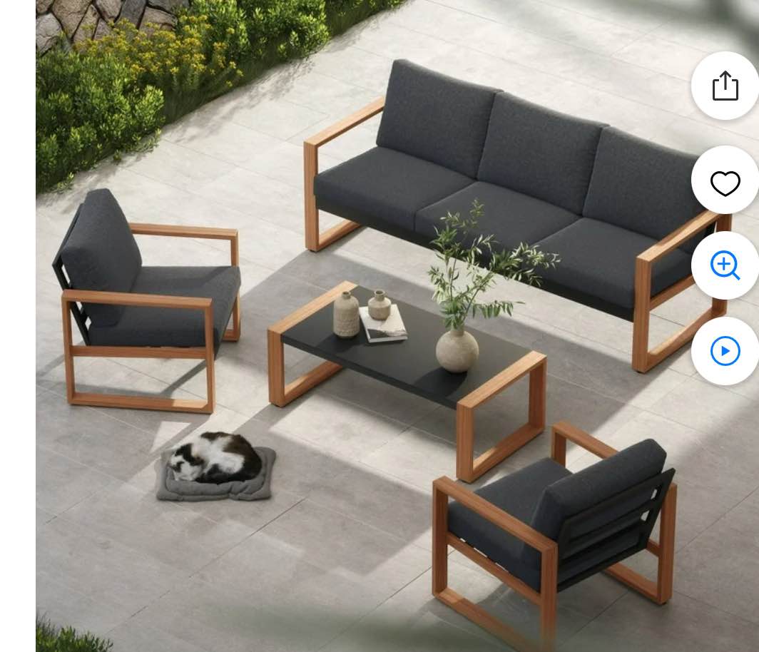 Grand Patio 4-Piece Outdoor Conversation Set, Modern Aluminum Patio Furniture Set 5-Person Conversation Set with Coffee Table, Gray & Natural (box 2/2 only)