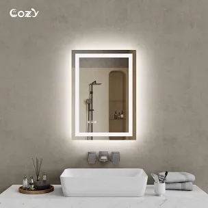 BuLife 28 X 28 Inch Square LED Bathroom Vanity Mirror, 3 Colors Light Dimmable, Wall Mounted Memory Lighted Makeup Mirror with Anti-Fog Touch Switch (Front-lit&Backlit)