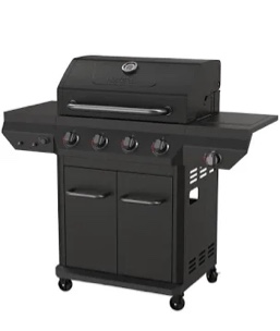 4 Burner with Side Burner Propane Gas Grill in Black
