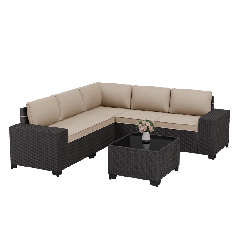 6-Piece Outdoor All-weather Rattan Sectional Set With Cushions