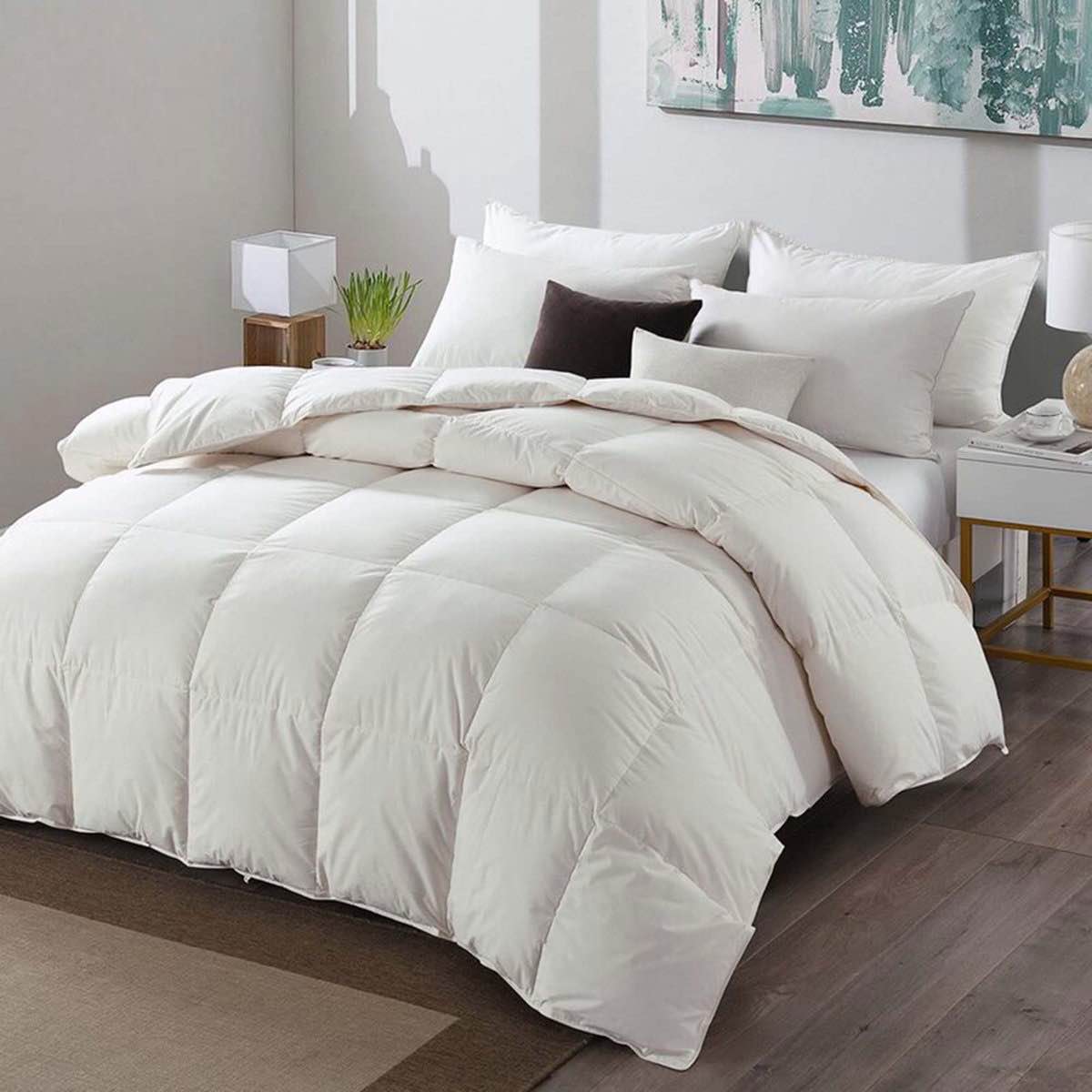Goose Feather Down Comforter, All-Season Feather Down Duvet, Ultra-Soft-Cotton Bed Comforter Insert With Corner Tabs