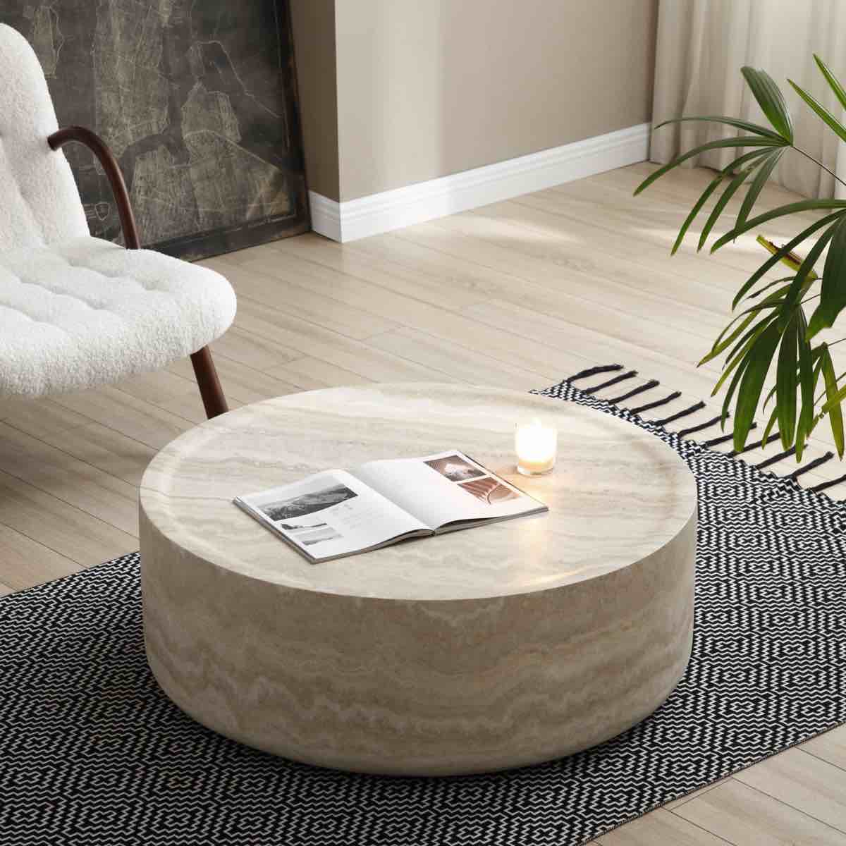 Vozelle 35.43'' Black Marble Round Coffee Table,Simple Modern Center Cocktail Table for Living Room office,No Need Assembly By Gracie Oaks