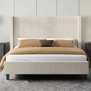 Cream colored king size, corduroy bedframe