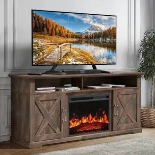 Wood 75 inch farmhouse fireplace TV stand