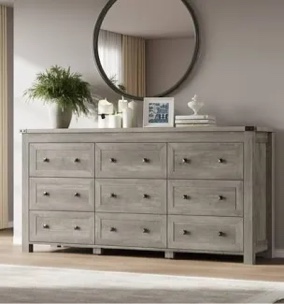 9 drawer dresser for bedroom, modern wide chest of drawers