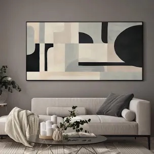 Extra Large Framed Wall Art Modern Neutral Abstract Geometric in Black