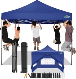 COBIZI 10x10 Pop Up Canopy with 4 Sidewall,Heavy Duty Canopy UPF 50+ All Season Wind Waterproof Commercial Outdoor Wedding Party Tents for Parties Canopy Gazebo with Roller Bag(10 x 10 ft Dark Blue