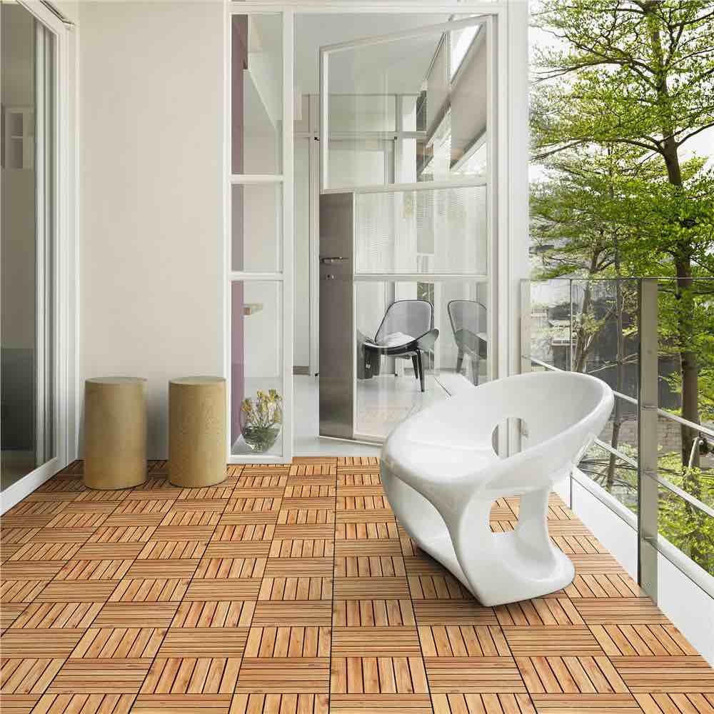 Acacia Natural Wood Interlocking Deck Tiles for Indoor and Outdoor (Set of 27) By Yaheetech