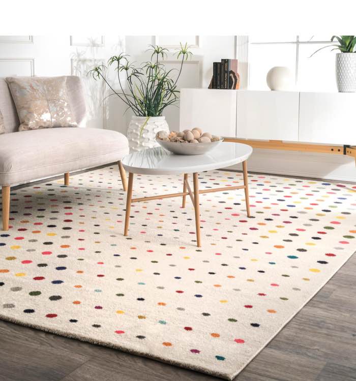 Dorie Polka Dot 5x8 Area Rug for Living Room Bedroom Dining Room Kitchen, Multicolor/Ivory