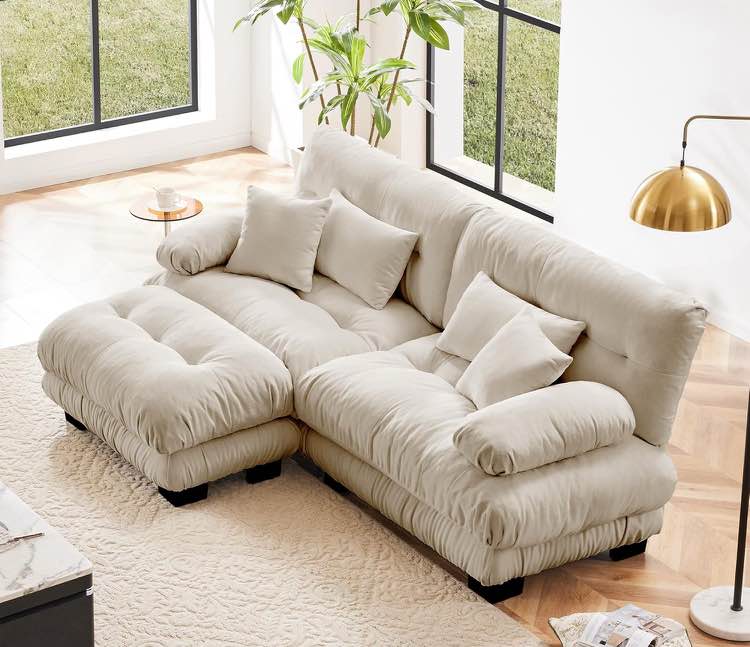 Modular Sectional Sofa, L Shaped Couch with Ottoman, 2 Seater Cloud Couch Small Couches for Small Spaces, Modern Deep Seat Sofa Living Room Oversized Loveseat W/Bolster Armrests 4 Pillows. MISSING CHAISE LOUNGE 