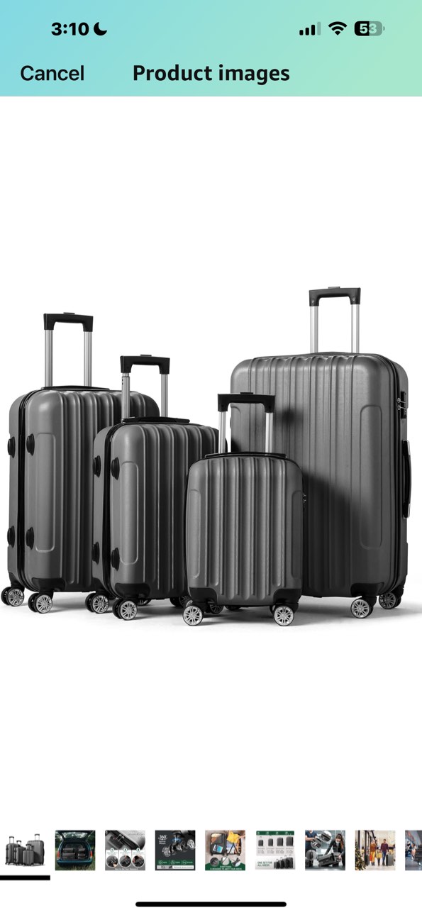 Karl home 4 Piece Luggage Sets, Travel Suitcase, Large Capacity Lightweight Luggage Sets with TSA Lock & Spinner Wheels, for Business, Travel, School Starts (16"/20"/24"/28"), Dark Gray