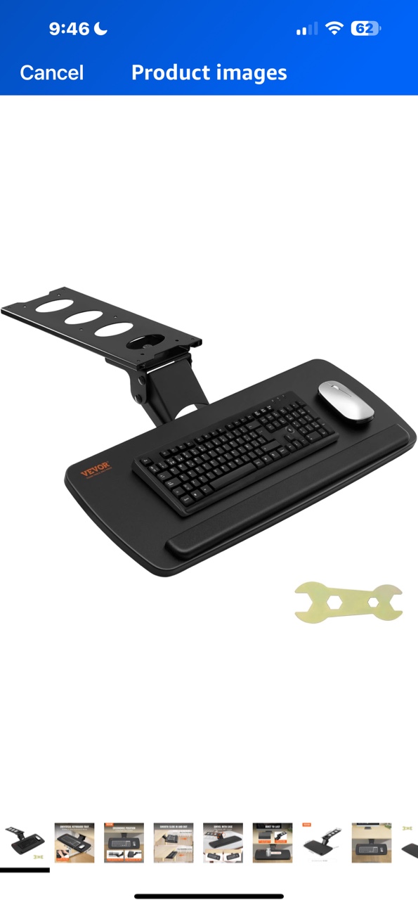 VEVOR Under-Desk Keyboard Tray, Adjustable for Height and Tilt, Slide-Out Design, Spacious 25x9.8 Inch Surface, Ideal for Home and Office Use