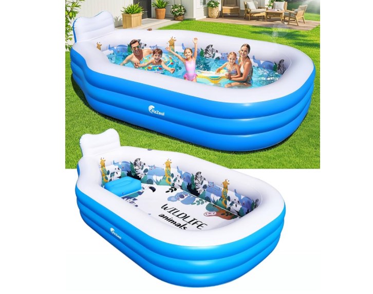 Large Inflatable Swimming Pool for Kids and Adults,Thickened Adult Pool for Backyard with Seat and Backrest, Kids Outdoor Blow up Pools,118"X75"X22"Inflatable Pools for Summer (Sky Blue)