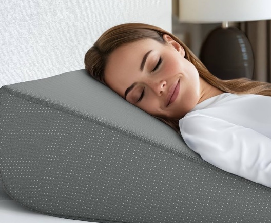 Bed Wedge Pillow | Unique Curved Design for Multi Position Use | Memory Foam Wedge Pillow for Sleeping | Works for Back Support, Leg, Knee | Includes Cover Plus Extra Sheet (Dark Grey)