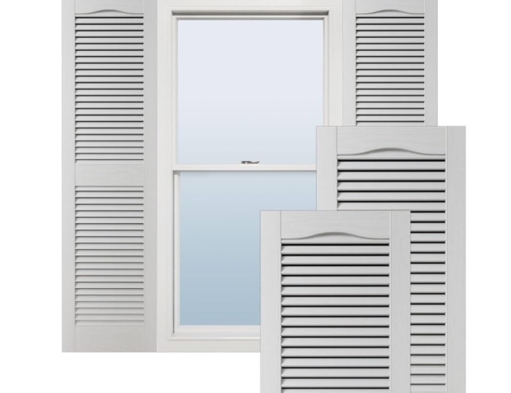 Ekena Millwork Lifetime Vinyl LL1S14X06000WH Standard Cathedral Top Center Mullion, Open Louver Vinyl Shutters, w/Installation Shutter-Lok's & Matching Screws (Per Pair), 14 1/2"W x 60"H, White