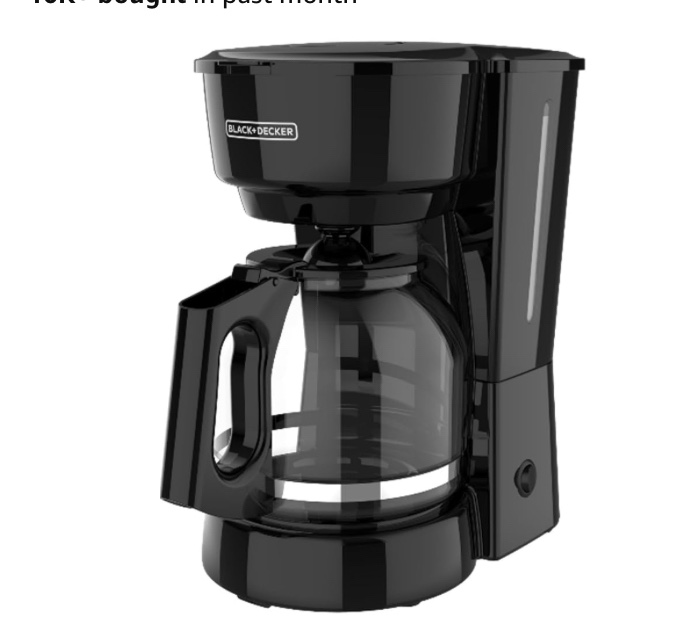BLACK+DECKER 12-Cup Coffee Maker with Easy On/Off Switch, Easy Pour, Non-Drip Carafe with Removable Filter Basket, Vortex Technology, Black