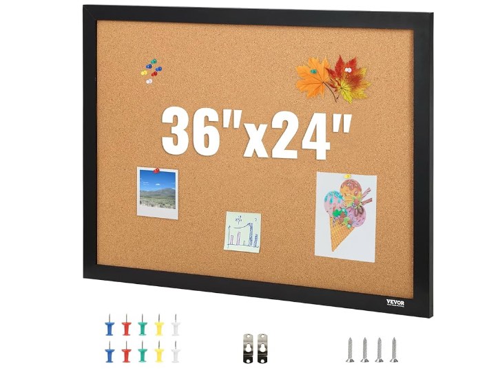 VEVOR Cork Board for Office, 36" x 24" Bulletin Board for Wall, Vision Board Push Pin Board with Framed for Office Home and School