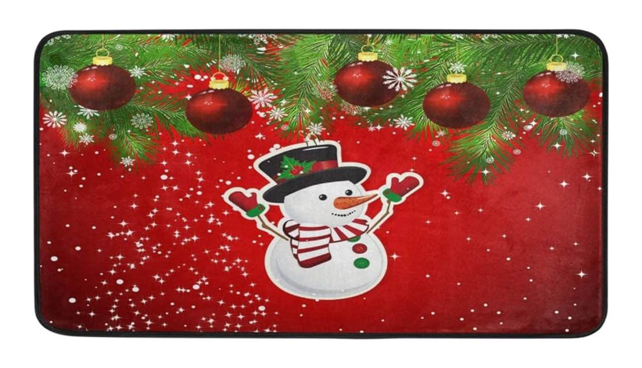 Christmas Rug Kitchen Rugs Runner Red Christmas Snowman Doormat Bath Rugs Non Slip Area Rugs for Bathroom Kitchen Indoor 39" X 20"