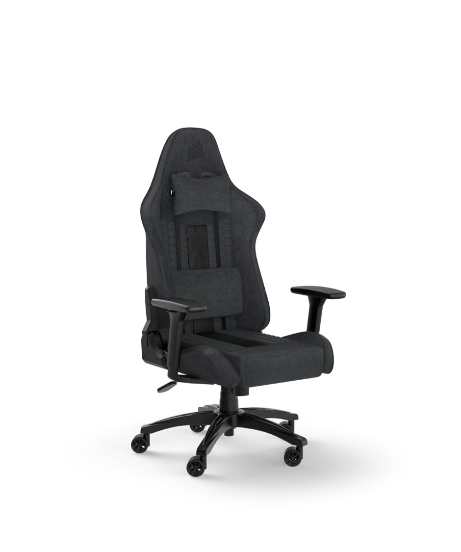 Corsair TC100 Relaxed Gaming Chair - Fabric - Racing-Inspired Design - Lumbar Pillow - Detachable Memory Foam Neck Pillow - Adjustable Seat Height - Adjustable Armrests - Gray and Black