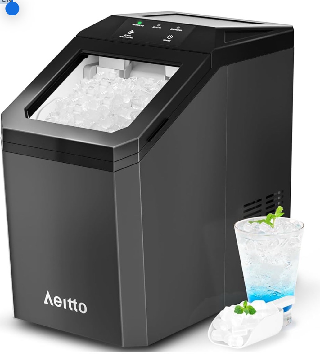 Aeitto Nugget Ice Maker Countertop, 55lbs/Day, Rapid Ice Release in 5 Mins, Large Capacity Chewable Ice Maker, Self-Cleaning with Stainless Steel Housing Ice Machine for Home Office and Party, Black