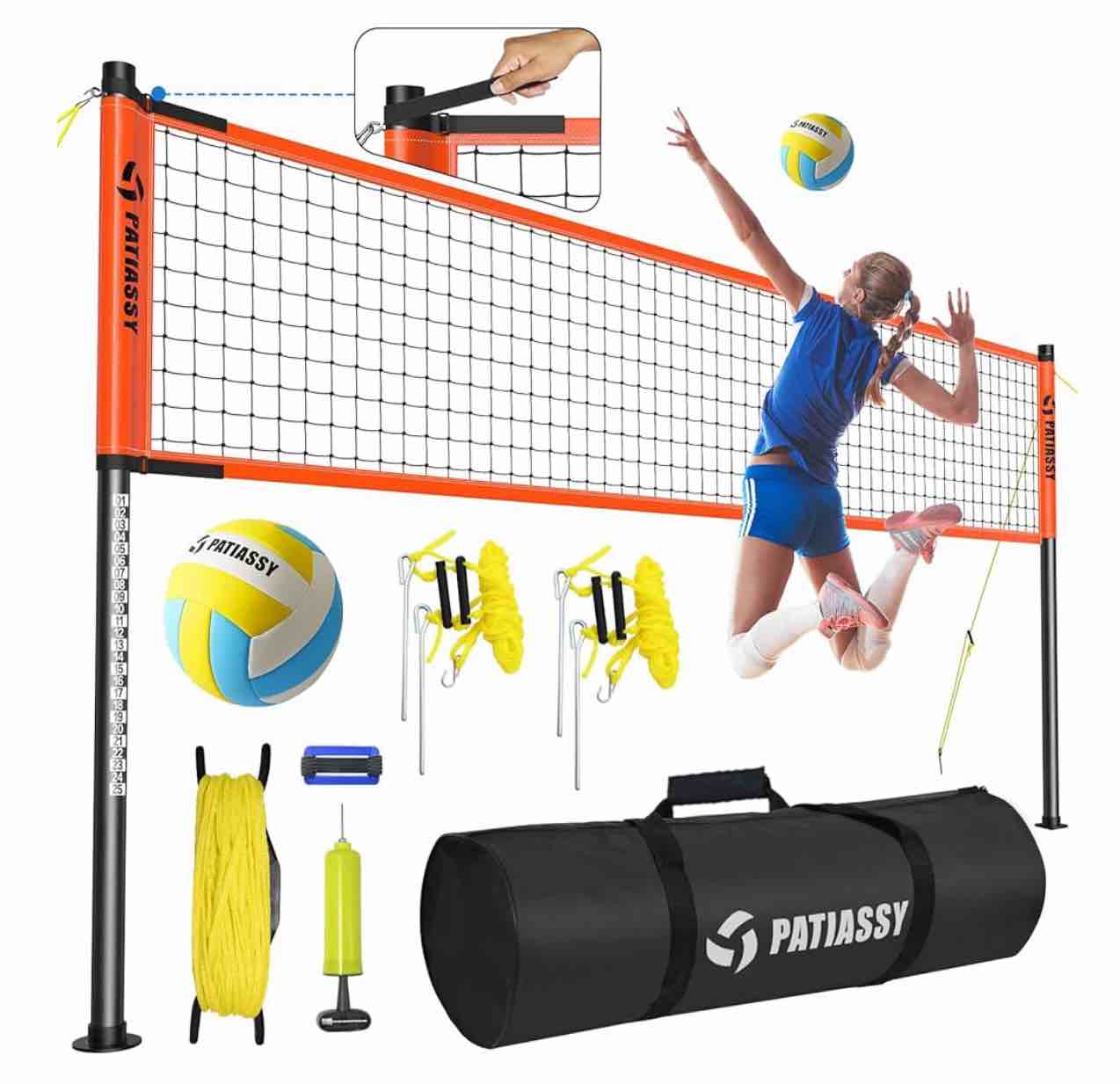 Outdoor Portable Volleyball Net Set System for Backyard - Quick & Easy Setup Adjustable Height Poles, PU Volleyball, Pump and Carrying Bag