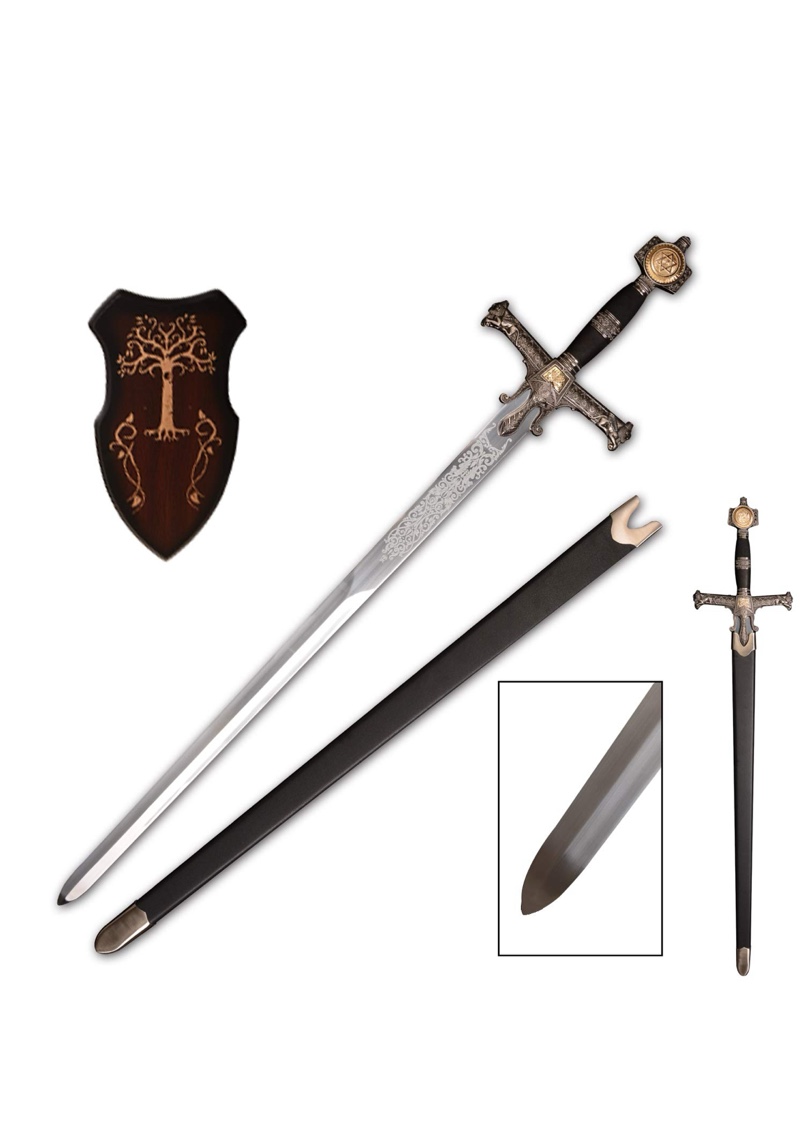 Sword fort 48.8" KingSolomon Sword Real Metal,All-Metal Material?Classic Medieval Knight Arming Sword Biblical Swords-Red/Brown (sword only)
