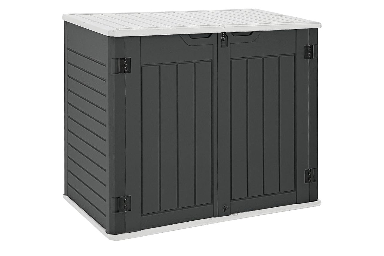 YITAHOME Outdoor Horizontal Storage Sheds w/o Shelf, Weather Resistant Resin Tool Shed, Multi-Opening Door for Storage of Bike, Trash Cans, Garden Tools, 35 cu ft, Waterproof, Lockable, Dark Gray