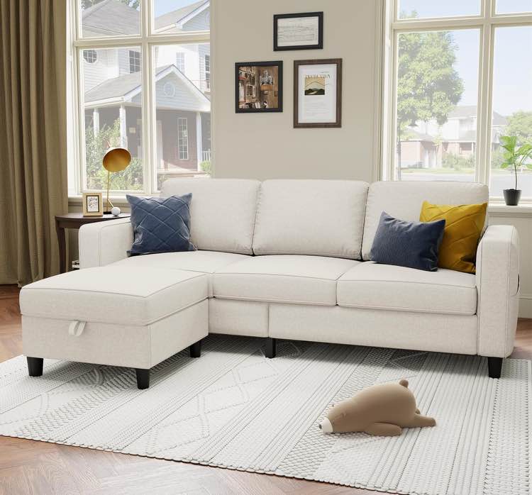 Youmumeub Sectional Sofa Couches for Living Room - 78''L Shaped Beige CoucLinen-Pet Friendly Modular 3-Seater Convertible Sofas-Washable Covers-Suitable for Small Living Room,Apartment