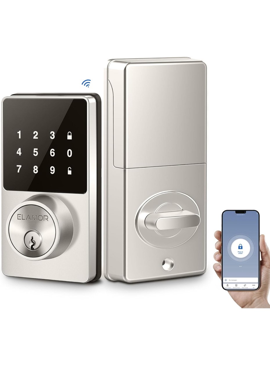 WiFi Smart Lock, Keyless Entry Door Lock with Touchscreen Keypad, Remotely Control, Easy to Install, WI-FI & Bluetooth Electronic Deadbolt Works with Alexa, Security Deadbolt Lock Idea for Front Door