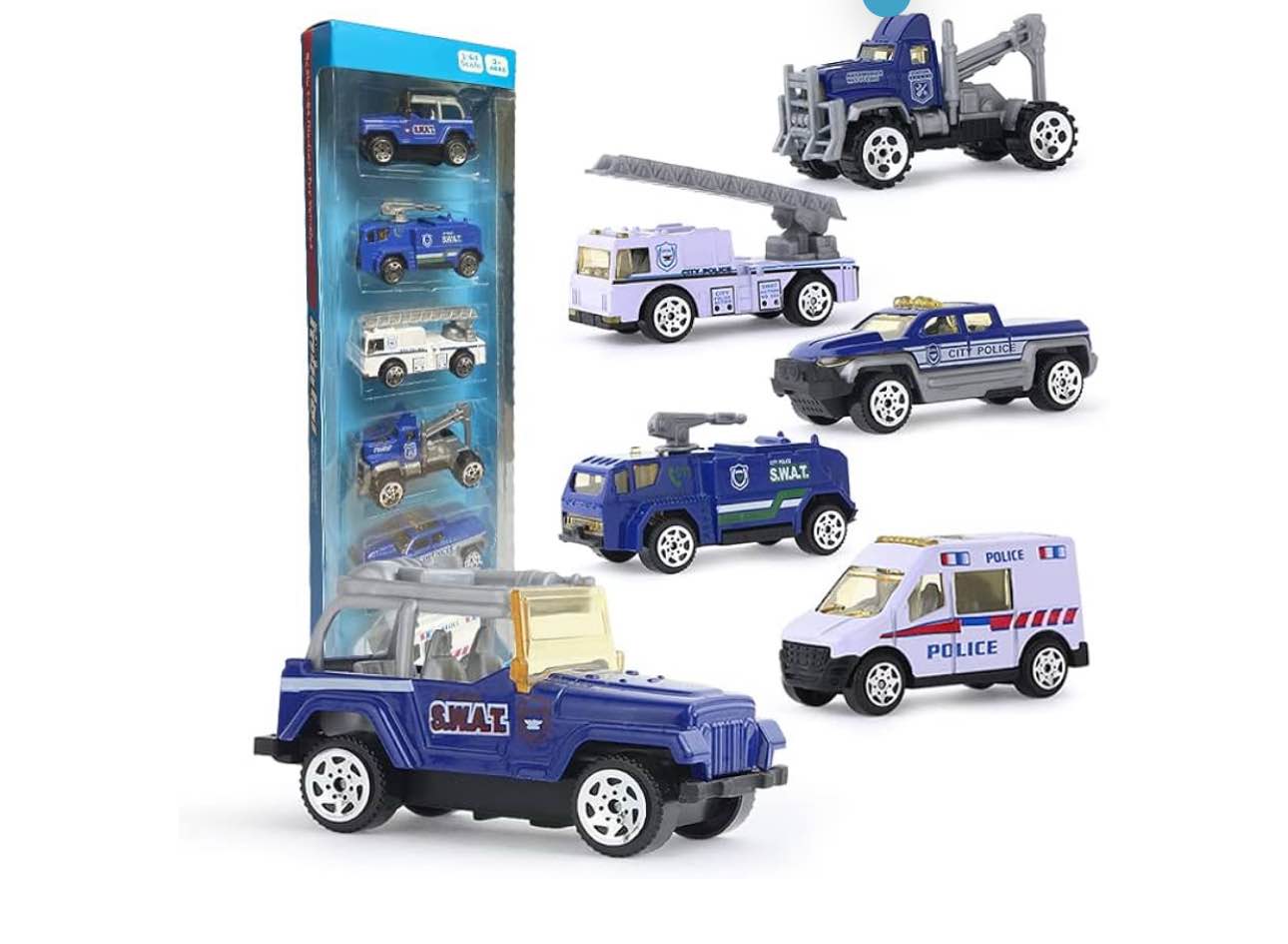 HOMSEEK Kid's Fire Engine Toys 6PCS Set,Alloy and ABS Fire Truck Ladder Truck Fire-Fighting Gift Box Toy Truck Realistic Fire Vehicle Value Play