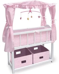 badger basket doll canopy crib with mobile & storage bins
