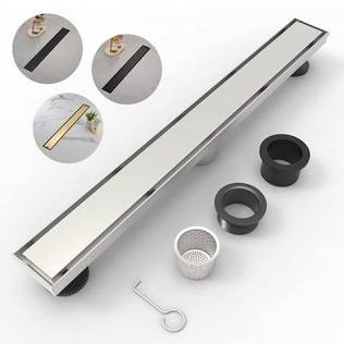 BRÜUN Shower Drain with Removable Square Hole Panel- A (36-inch) 304 Stainless Steel Long Channel Brushed Finish Linear Bathroom Floor Drain Include Hair Strainer and Leveling Feet for Water Waste