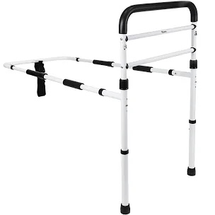 FSA/HSA Eligible, Vaunn Medical New Adjustable Bed Assist Rail Handle (Passed ASTM F3186–17 Safety Standard) and Hand Guard Grab Bar, Bedside Safety and Stability (Tool-Free Assembly), White/Black