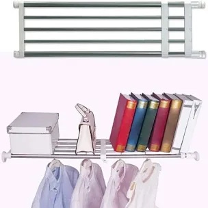 BAOYOUNI Tension Closet Shelves Stainless Steel Rustproof Storage Rack Bathroom Kitchen Organizer Shelf Dividers Ivory, 23.62-31.5 Inches